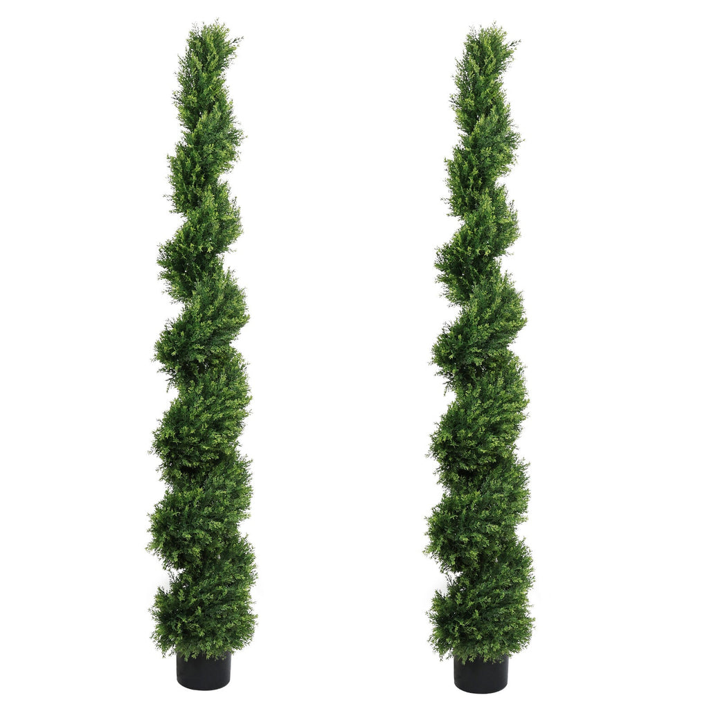6FT Two-Tone Spiral-Shaped Potted Cedar Tree Set