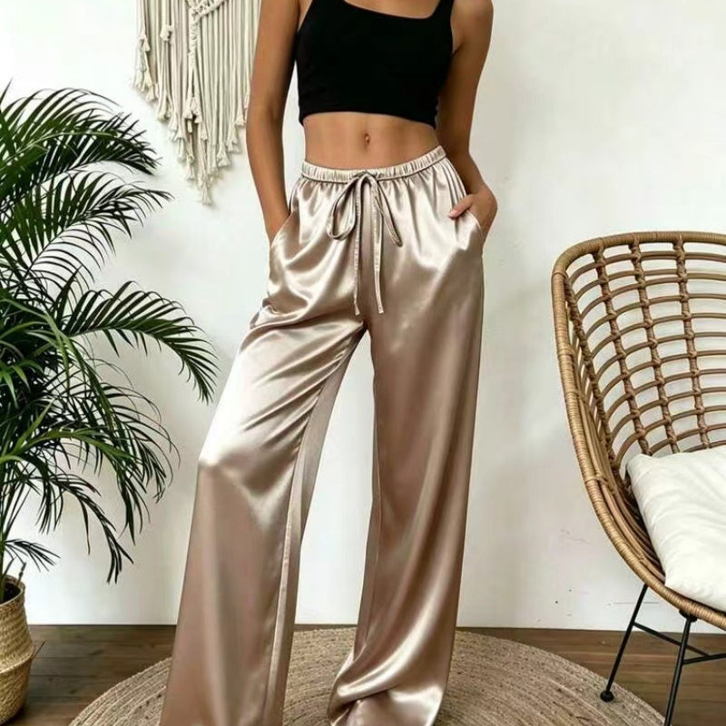 Relaxed stretch acetate wide-leg women's trousers
