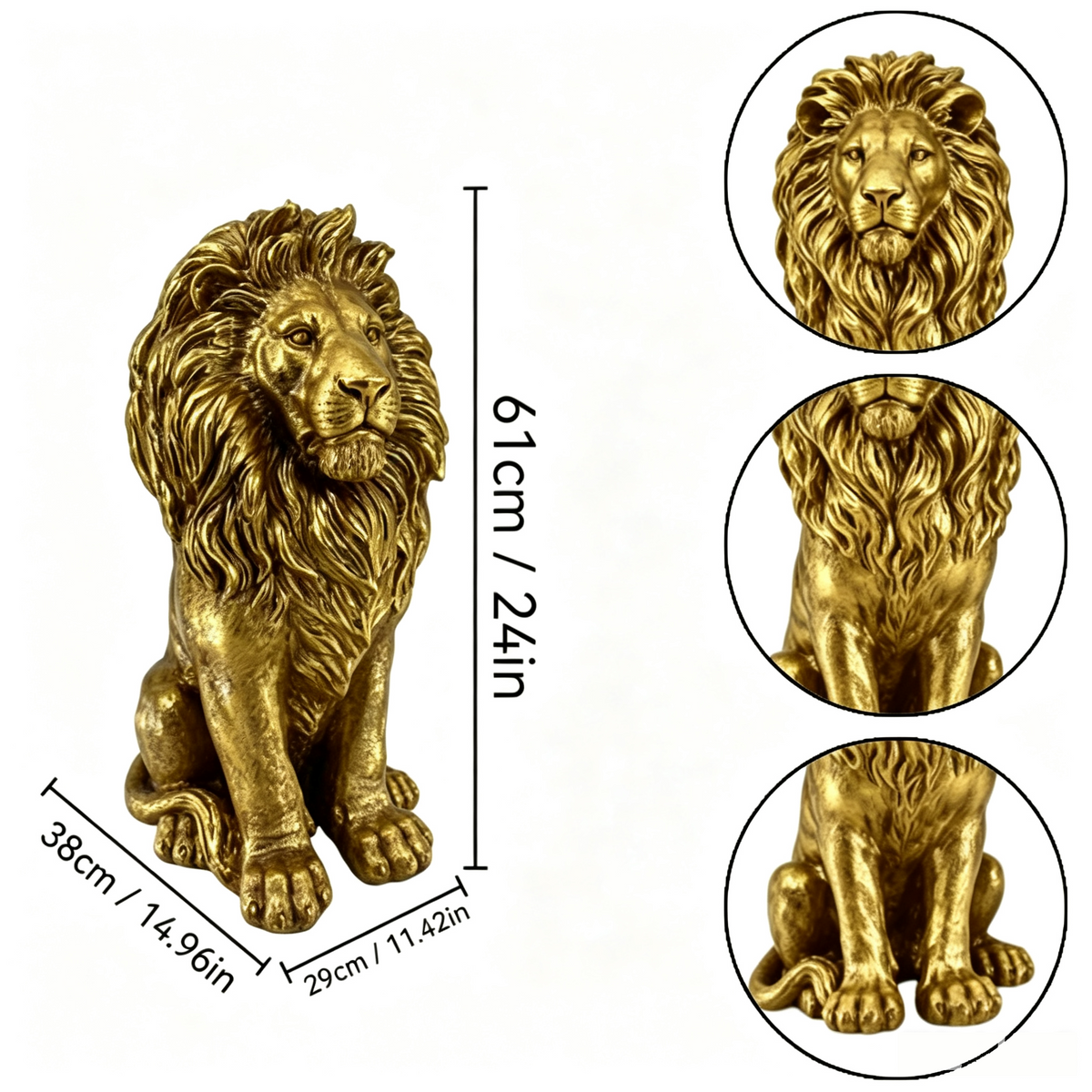 24" Golden Lion Statue - Outdoor Guardian Sculpture