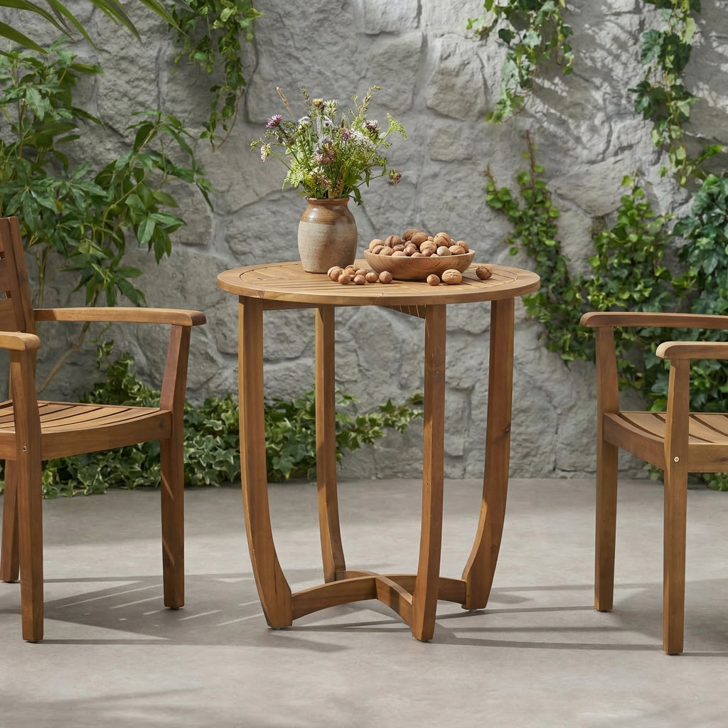 Outdoor Round Acacia Wood Accent Table