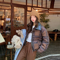 Loose-fit Stand-collar Plaid Padded Coat For Women