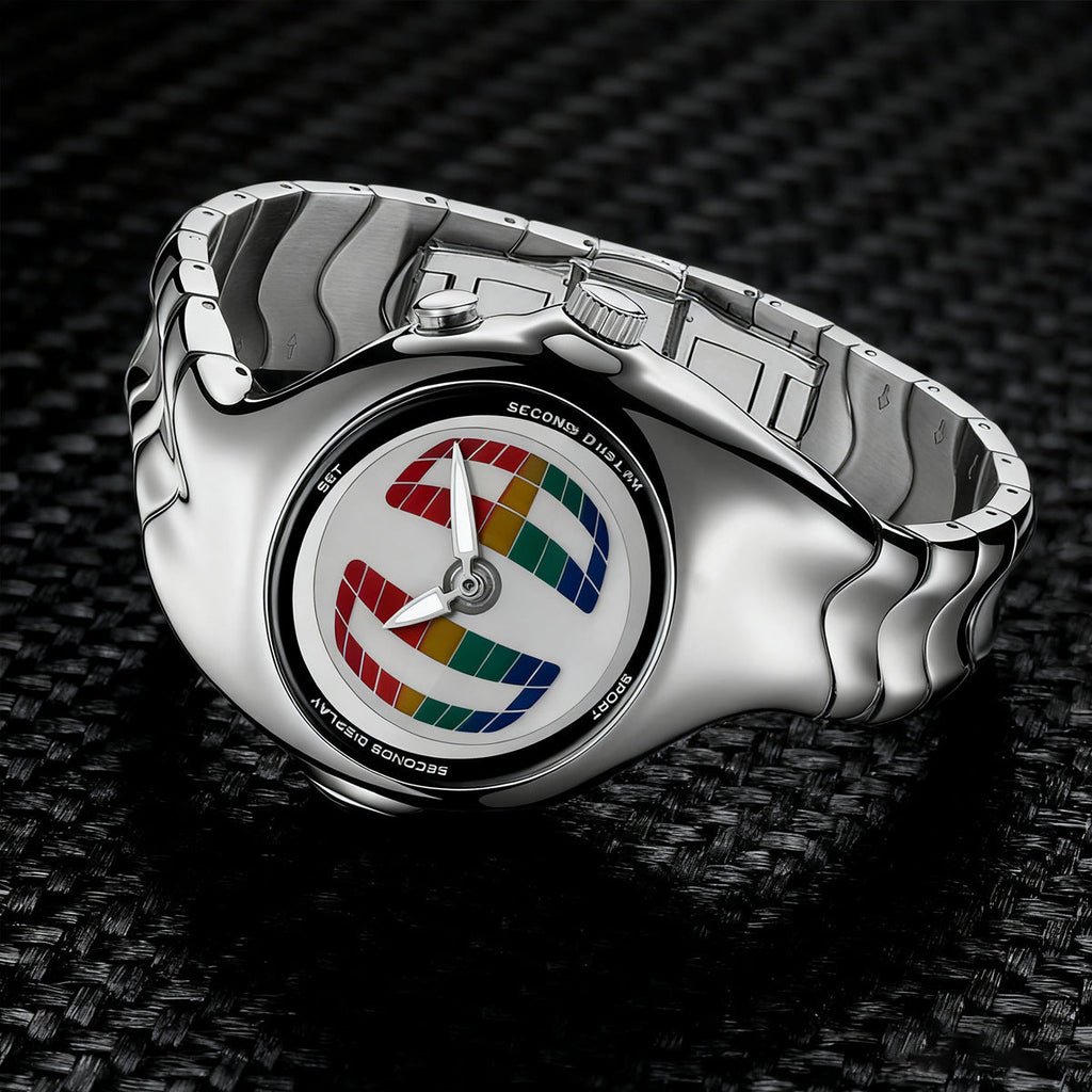 Mens Twisted Vintage Asymmetric Dual-Display Watch