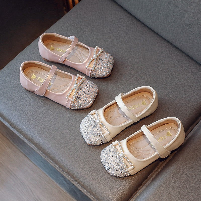 2026 Summer New Girls Pearl Leather Shoes, Elegant Chanel-style Princess Flats, Soft Sole Fashion Single Shoes For Baby Girls