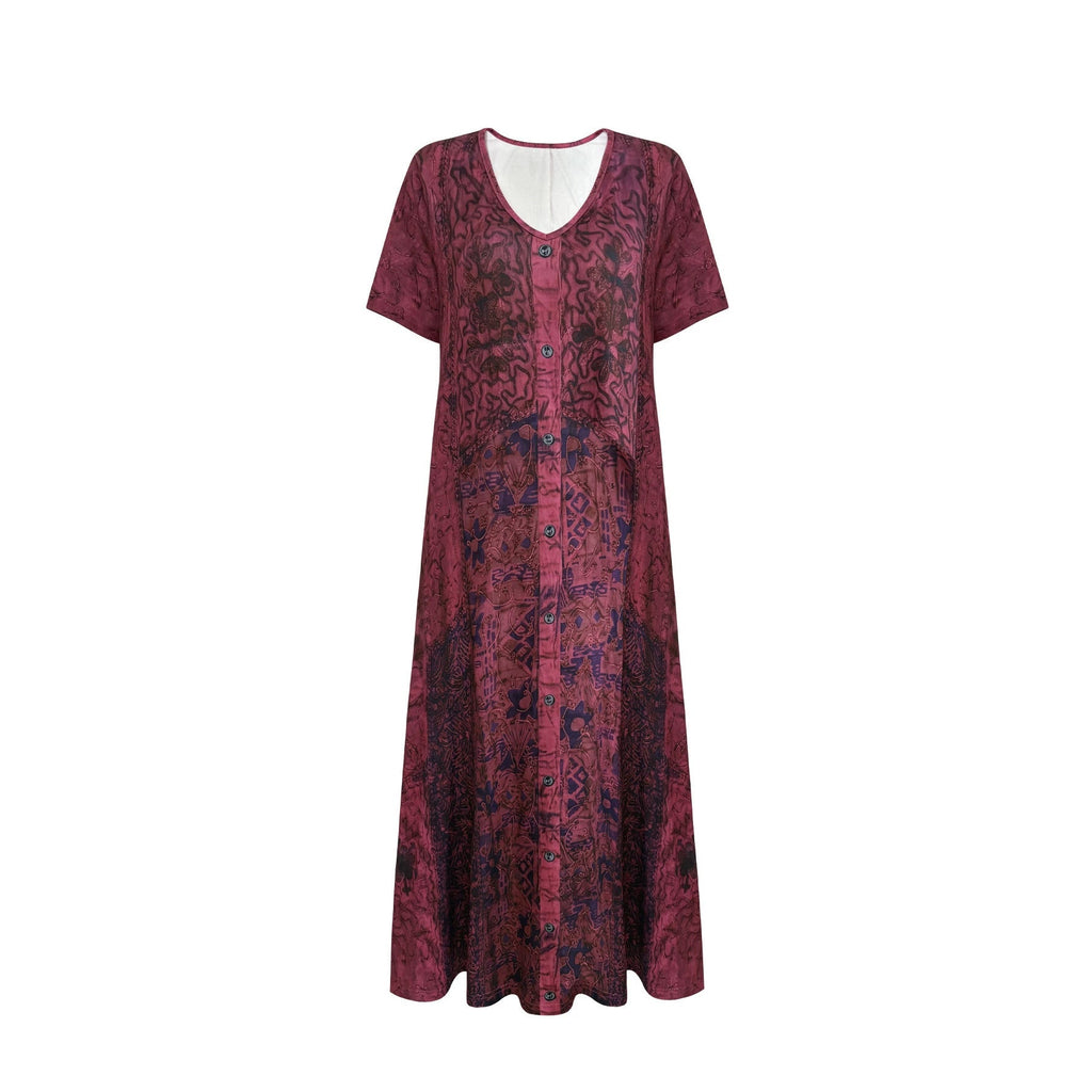 EBay Cross-border European And American Foreign Trade Summer Bohemian Patchwork Printed Dress V-neck Single-breasted A-line Midi Dress