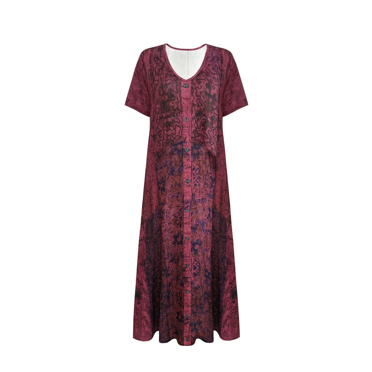 EBay Cross-border European And American Foreign Trade Summer Bohemian Patchwork Printed Dress V-neck Single-breasted A-line Midi Dress