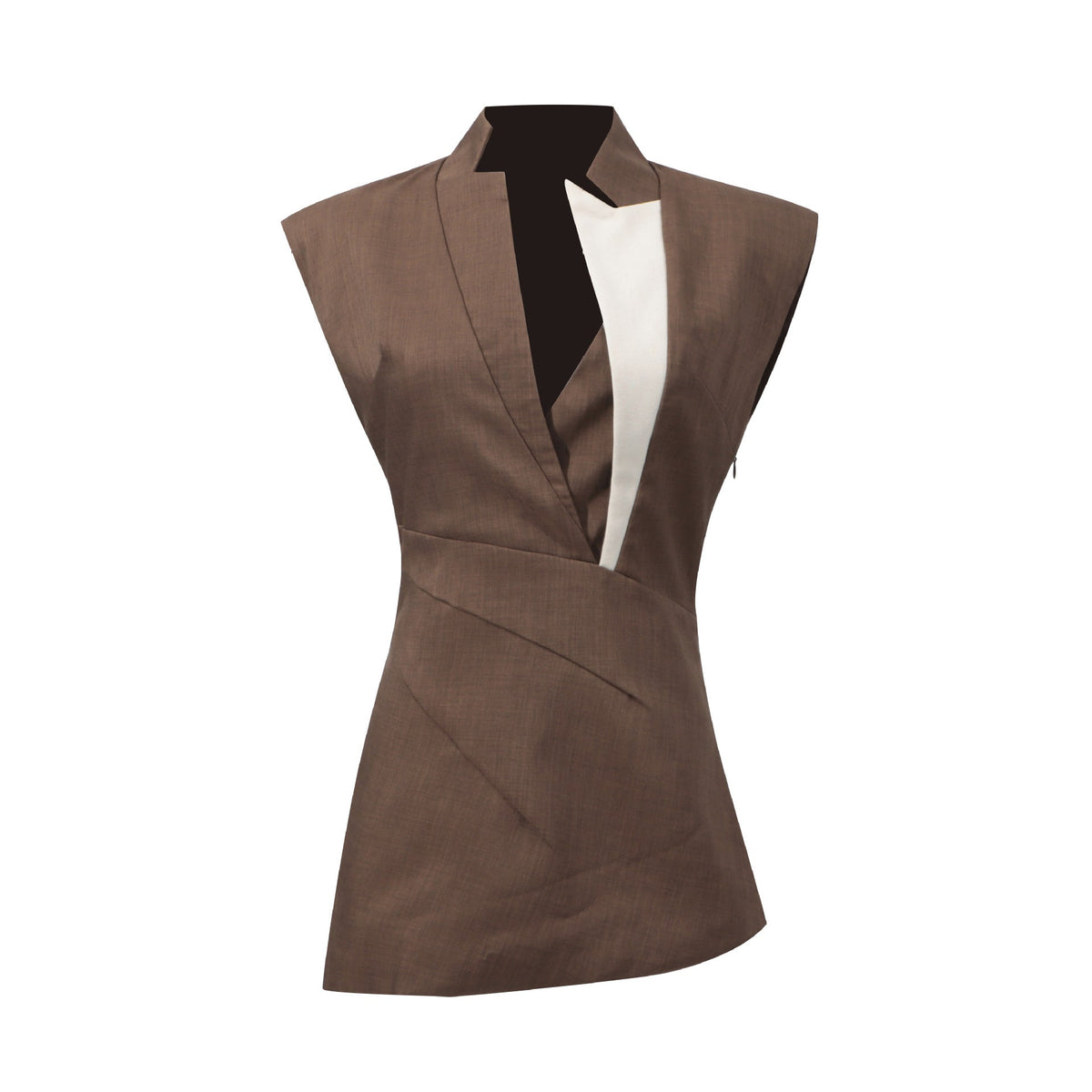 Designer Asymmetric Color-Block Sleeveless Blazer For Women