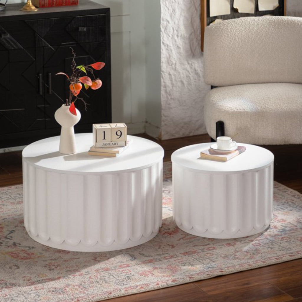 White Round Storage Table Set