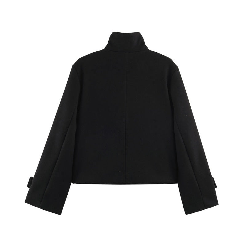 Womens Loose-fitting Stand-collar Thick Woolen Short Coat