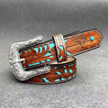 Versatile Spring, Summer, Autumn, And Winter New European And American Western Style Carved Belt, Can Be Paired With Jeans, Leather Belt, Turquoise