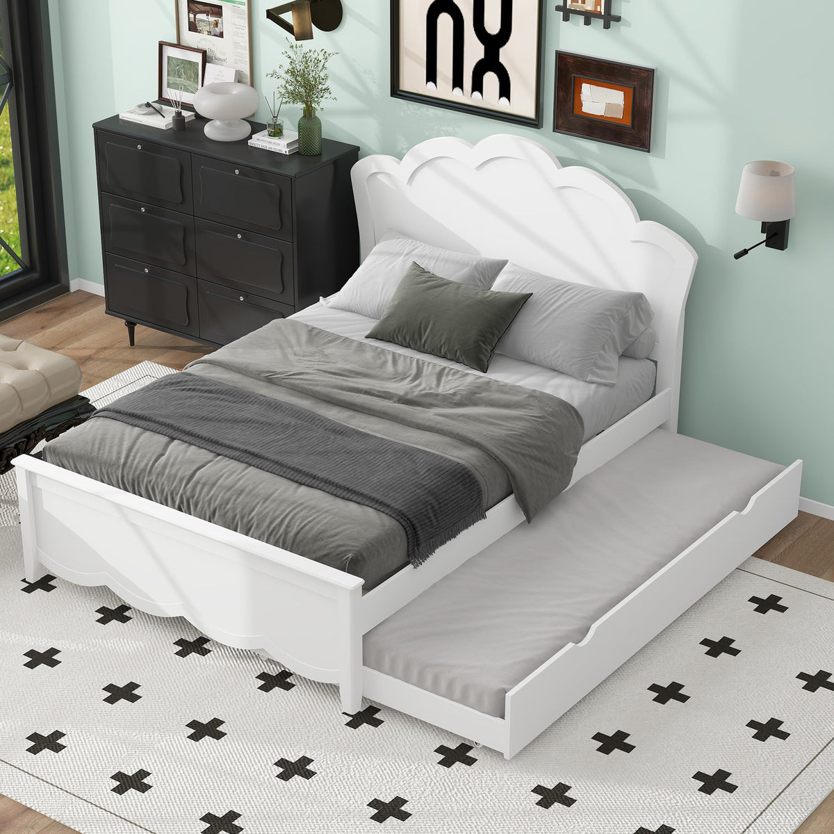 Full Size Wood Platform Bed with Underneath Storage and 2 Drawers
