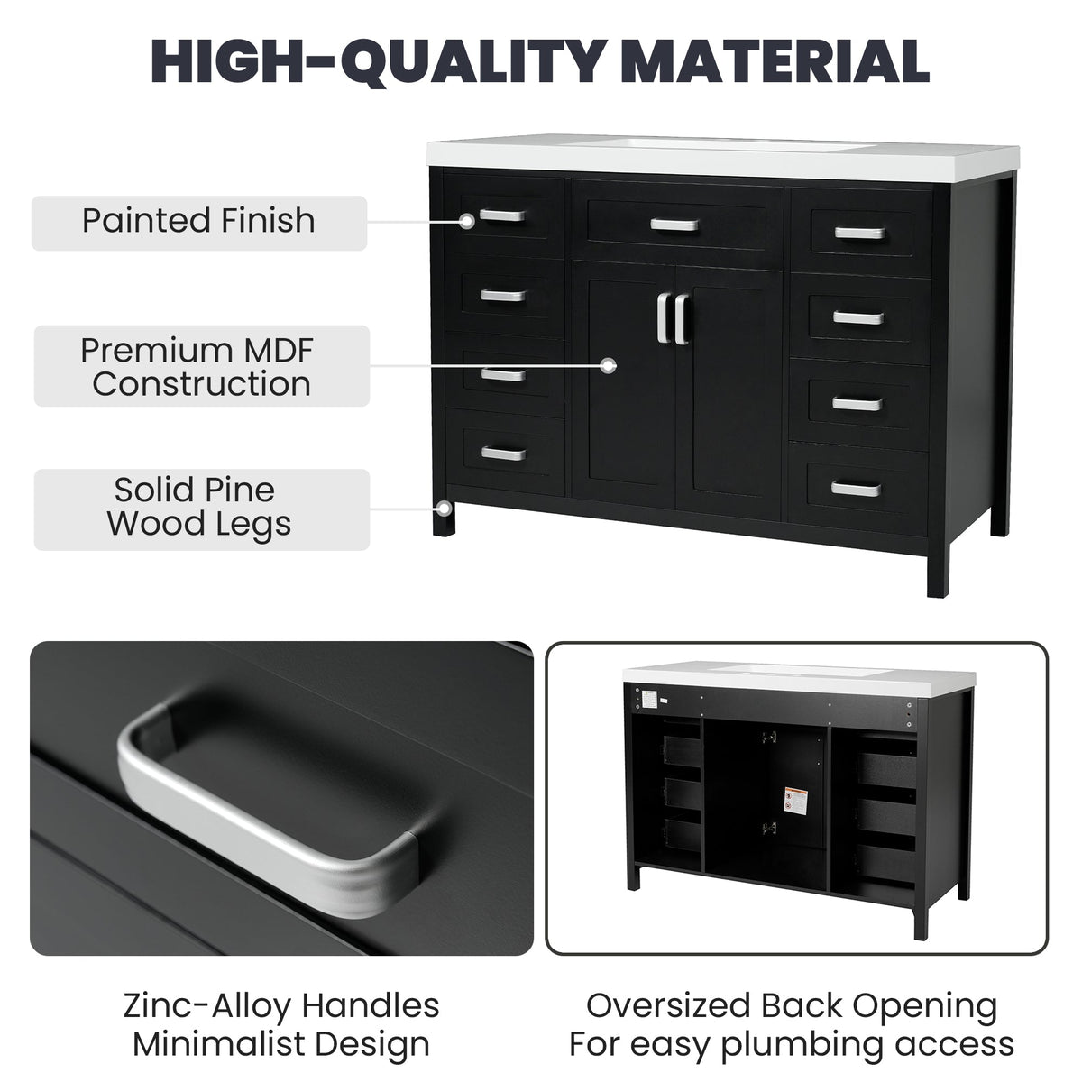 47" Bathroom Vanity Without Sink, Cabinet Only