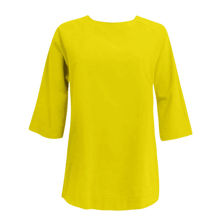 Solid Color Loose Round-neck Women's Shirt, European Style, Casual Style, Short Sleeve, Solid Color