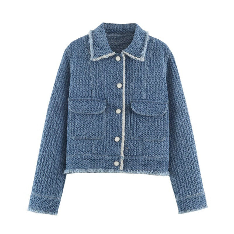 Versatile Long-sleeve Lapel-collar Cotton Denim Jacket