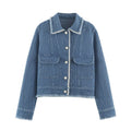 Versatile Long-sleeve Lapel-collar Cotton Denim Jacket