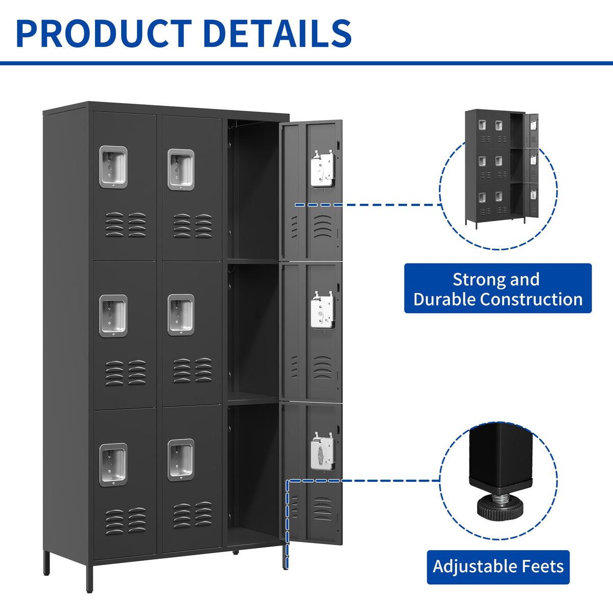 9 Door 72"H Metal Lockers with Lock for Employees