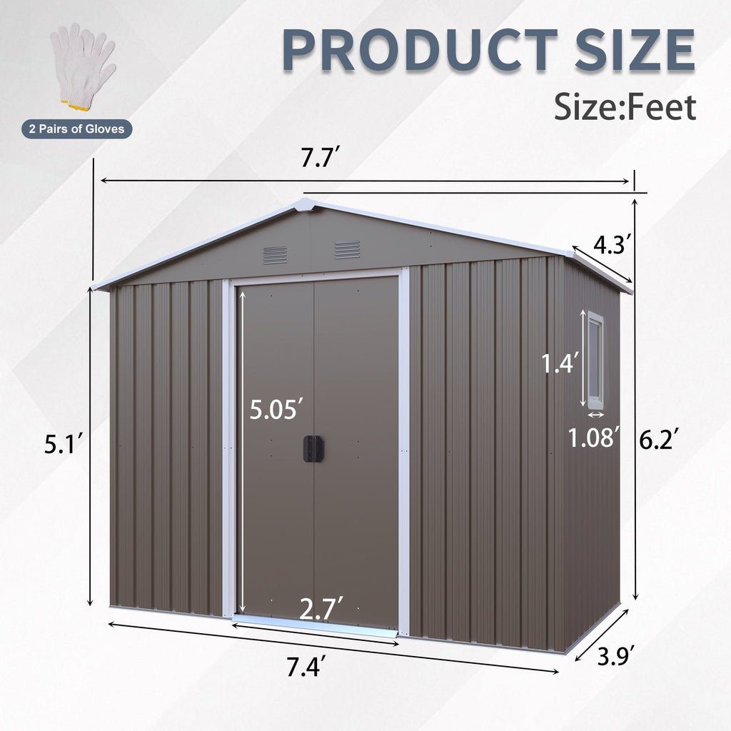 8ft x 4ft Outdoor Metal Storage Shed with Window
