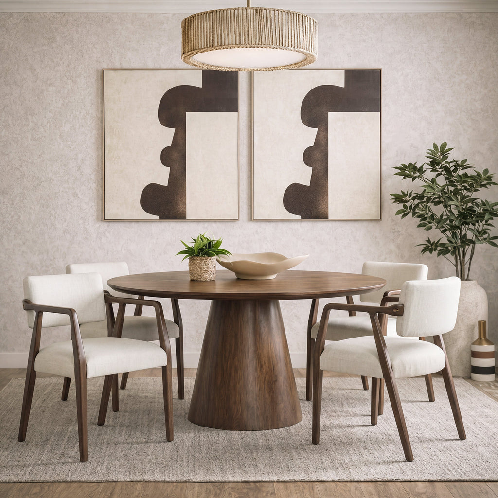 Mid-Century Rubber Wood Upholstered Dining Armchair (Set of 2)