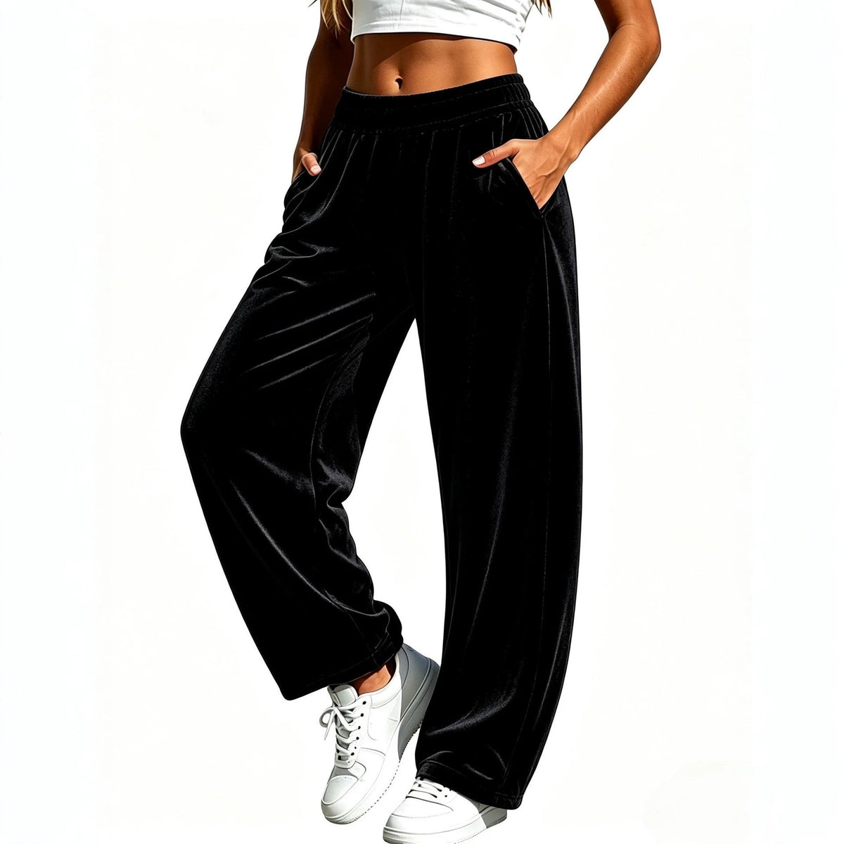 Fashionable Womens Sporty-casual Wide-leg Pants