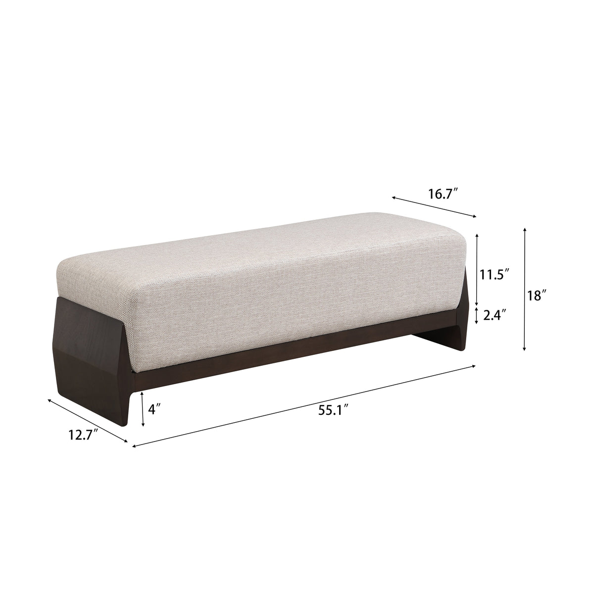 Rubber Solid Wood Bench with Thick Soft Cushions