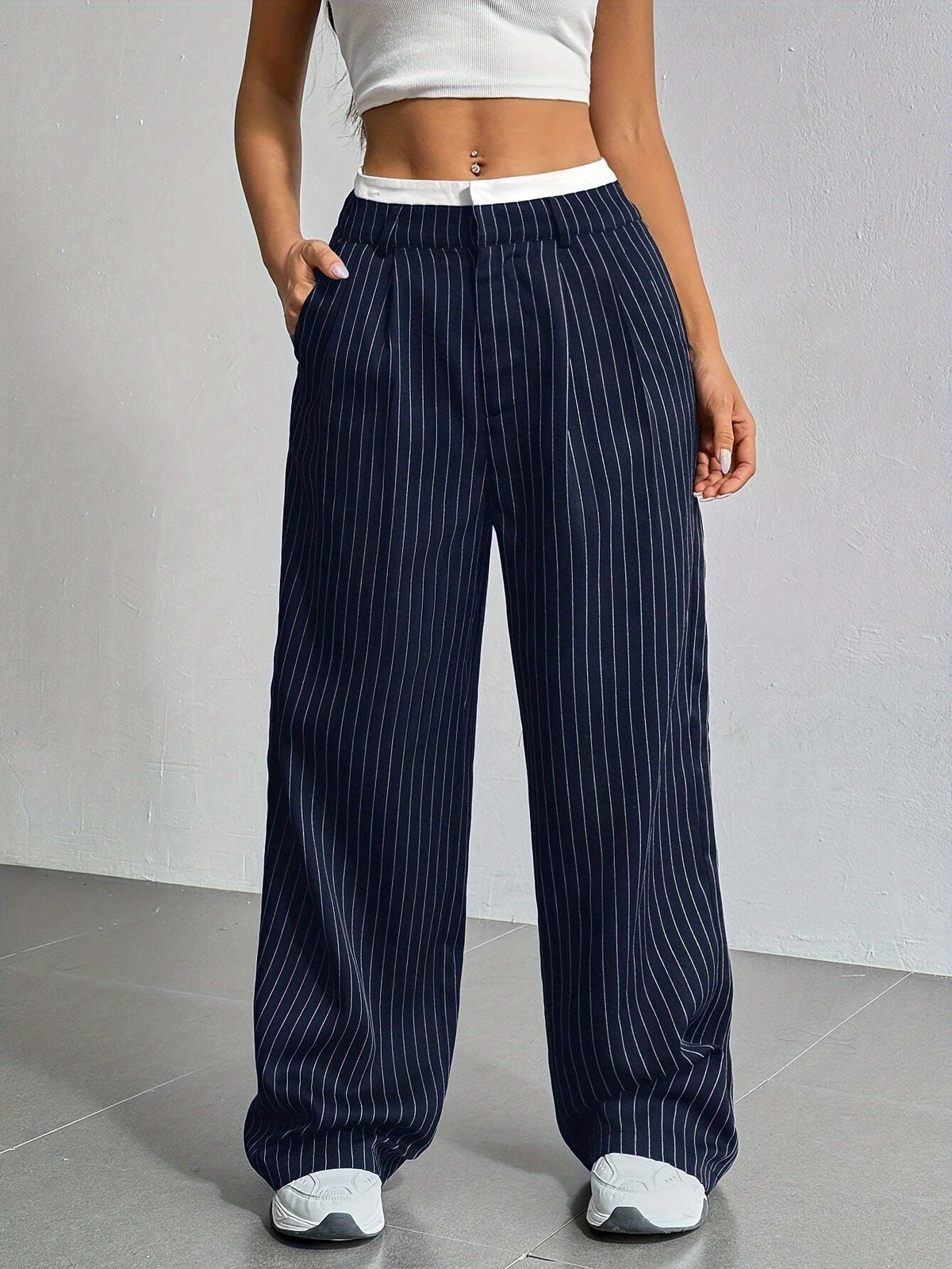 2025 European And American Export New High-Waist Draped Stripesd Suit Pants For Women Work Clothing Versatile Straight Fashion Casual Pants