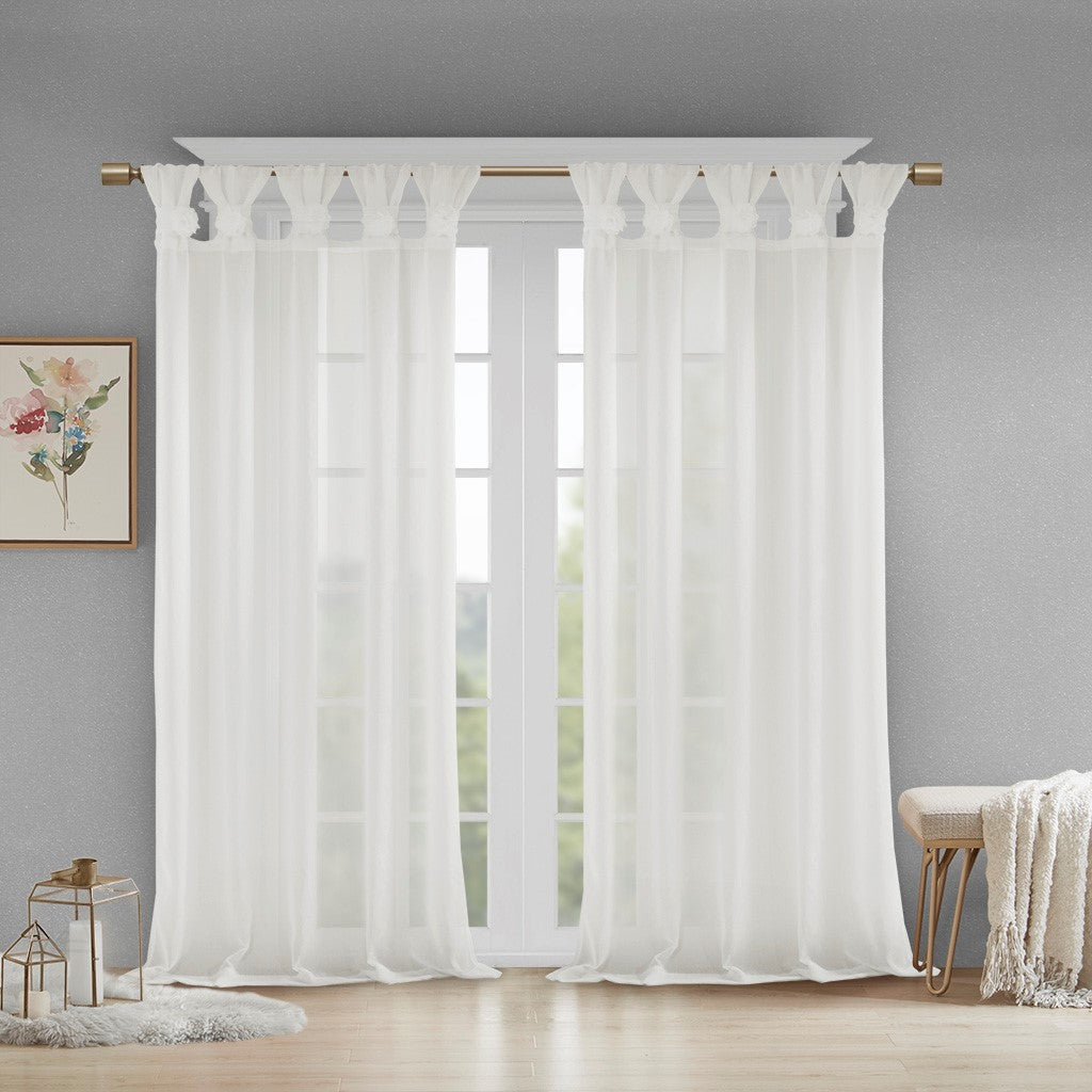 Floral Embroidered Cuff Tab Top Solid Curtain Panel