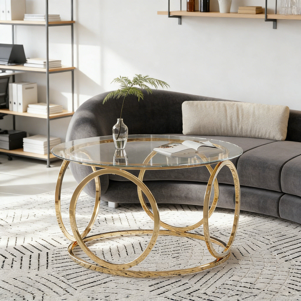 31.5" Modern Round Glass Top Coffee Table