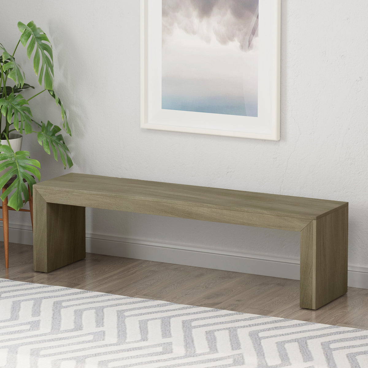 Acacia Wood Dining Bench, Grey+Taupe