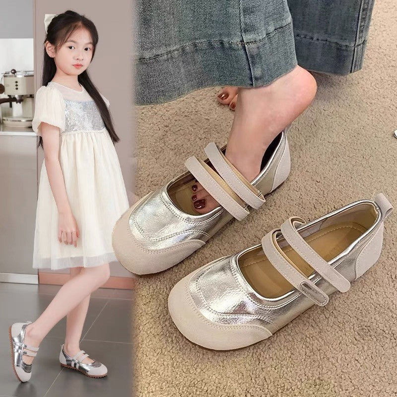 2026 New Princess Style Girls Leather Shoes, Soft Sole Flat Shoes For Spring Autumn, Silver Loafers Kids Dress Matching Shoes