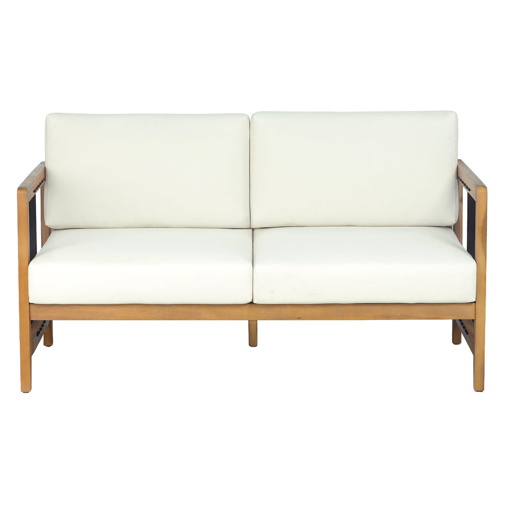 2-Piece Acacia Wood Outdoor Loveseat with Coffee Table