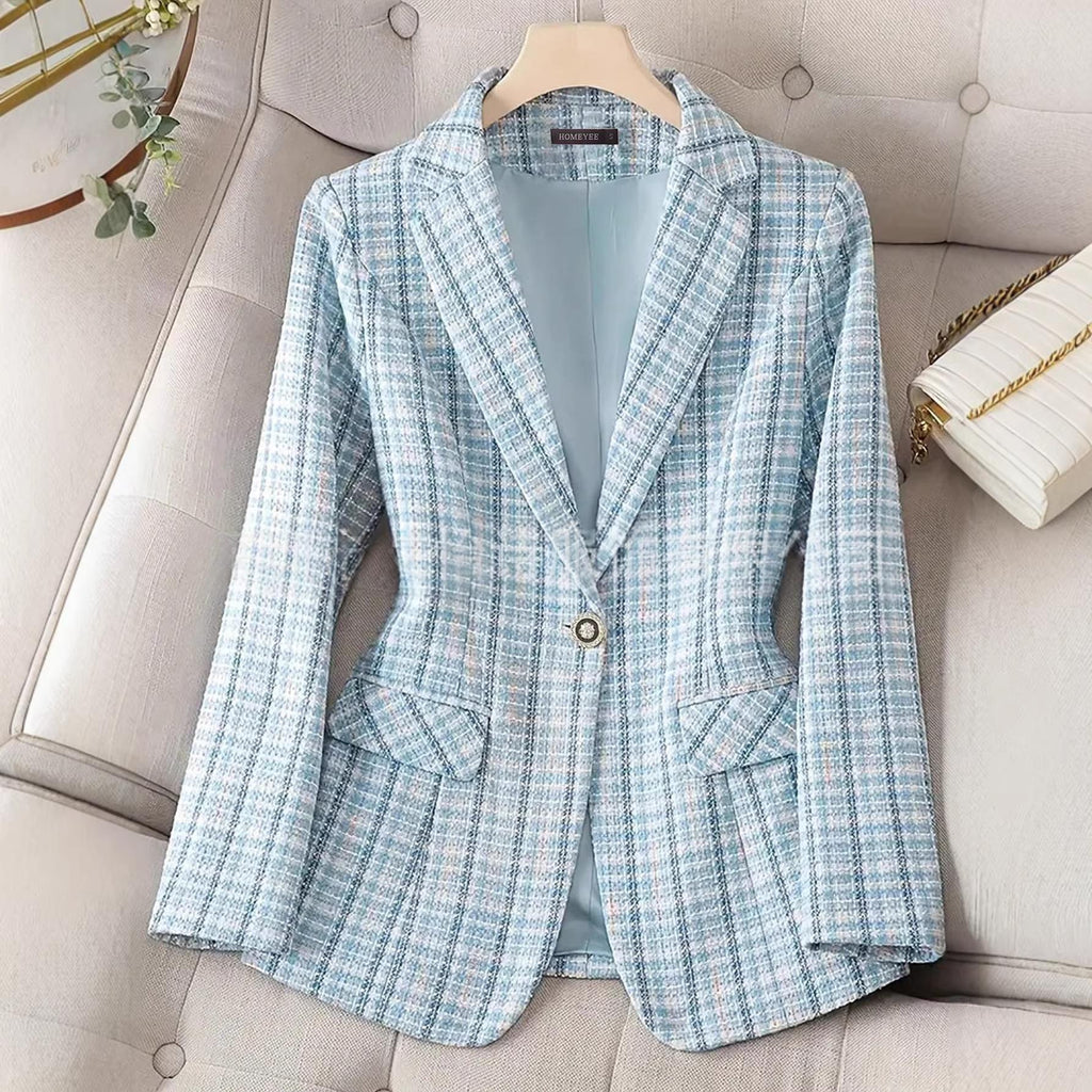 Womens Casual And Loose Tailored Plaid Blazer