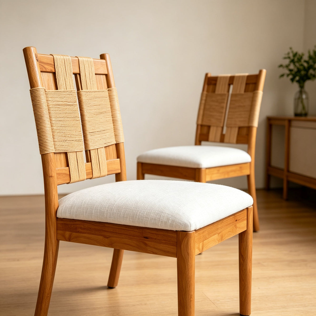 2-Piece Paper Rope Dining Chairs Set