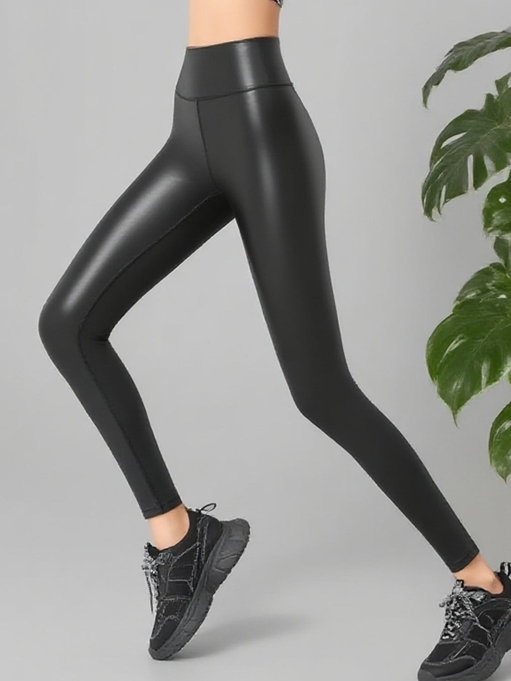 Women Matte Faux Leather Leggings, High Waisted Stretch PU Pants, Slim Fit Skinny Matte Trousers For Daily Casual