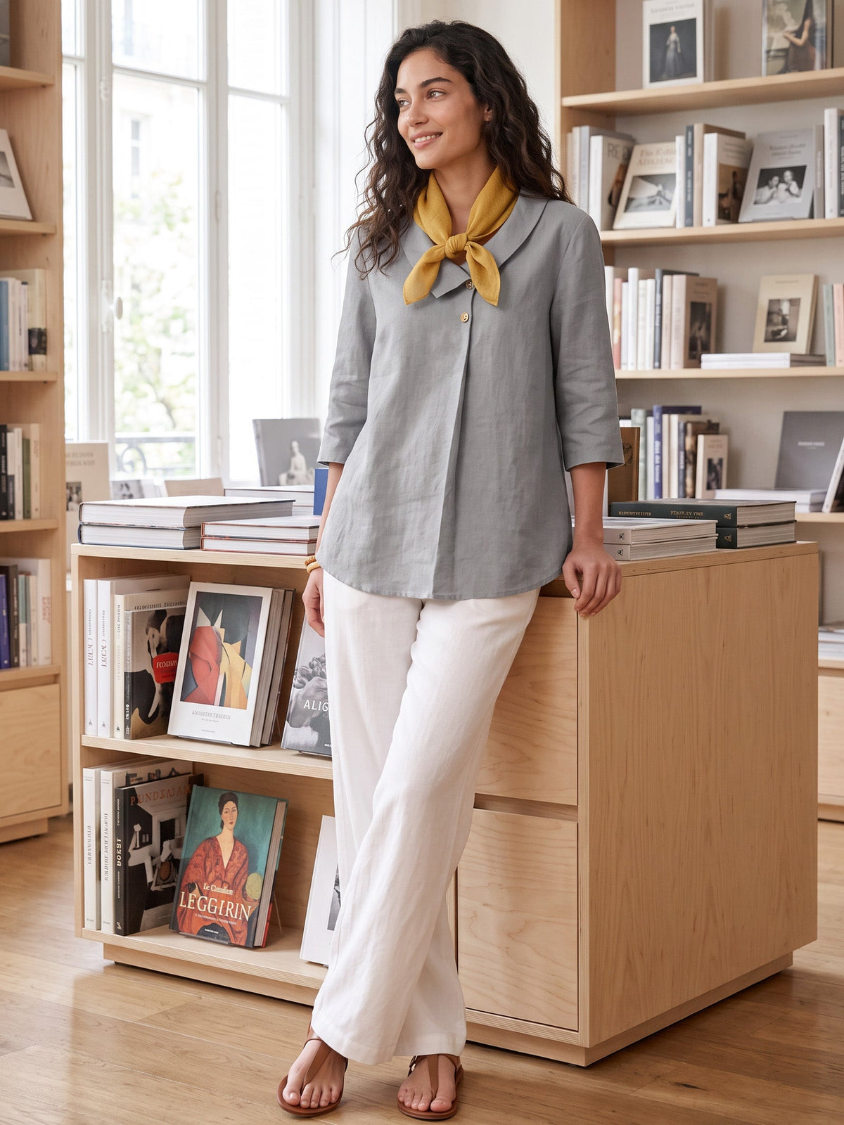 100% Linen Hand-Stitched Square Scarf