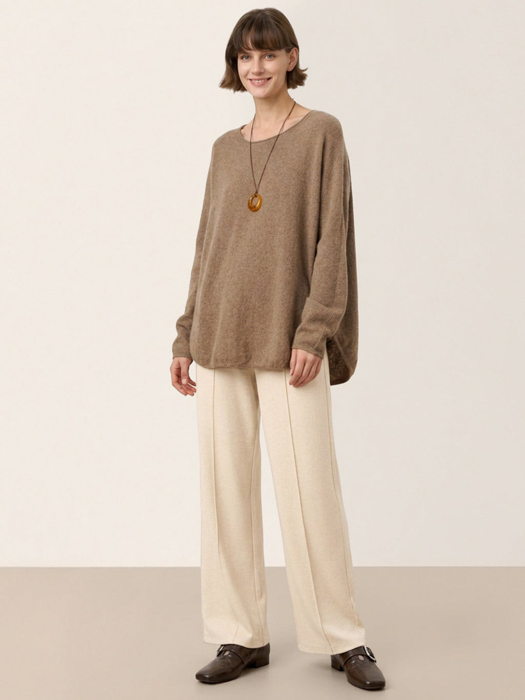 100% Mongolian Cashmere Hand-Finished Rolled Edge Knit Top AMARA