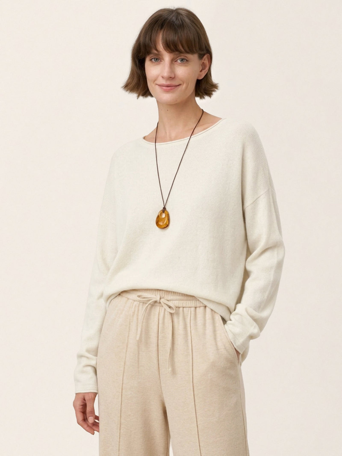 100% Mongolian Cashmere Hand-Finished Rolled Edge Knit Top AMARA