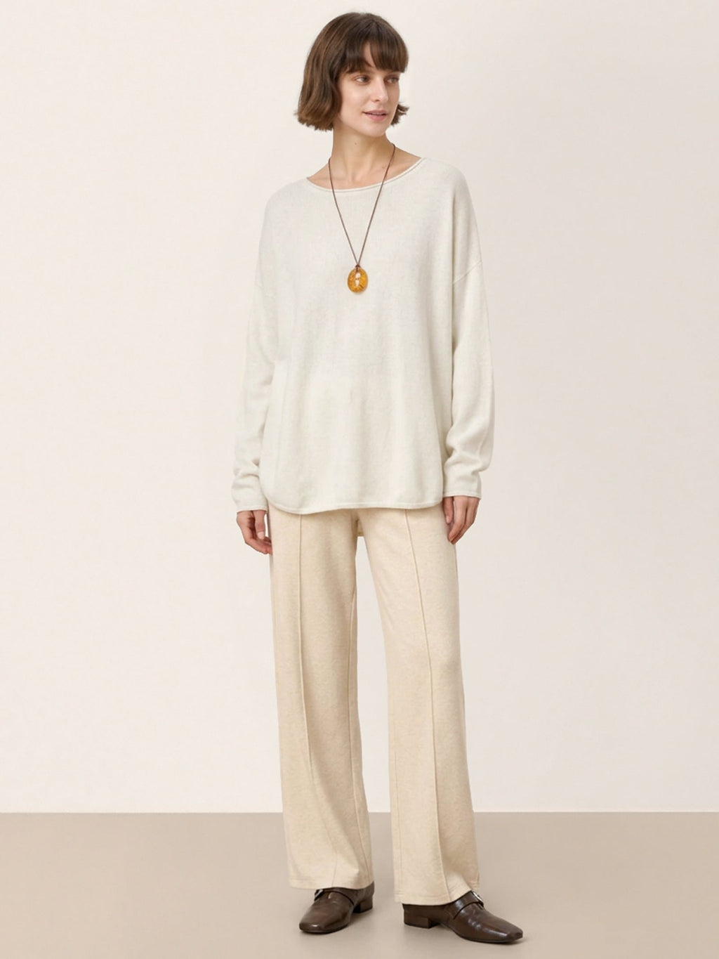 100% Mongolian Cashmere Hand-Finished Rolled Edge Knit Top AMARA