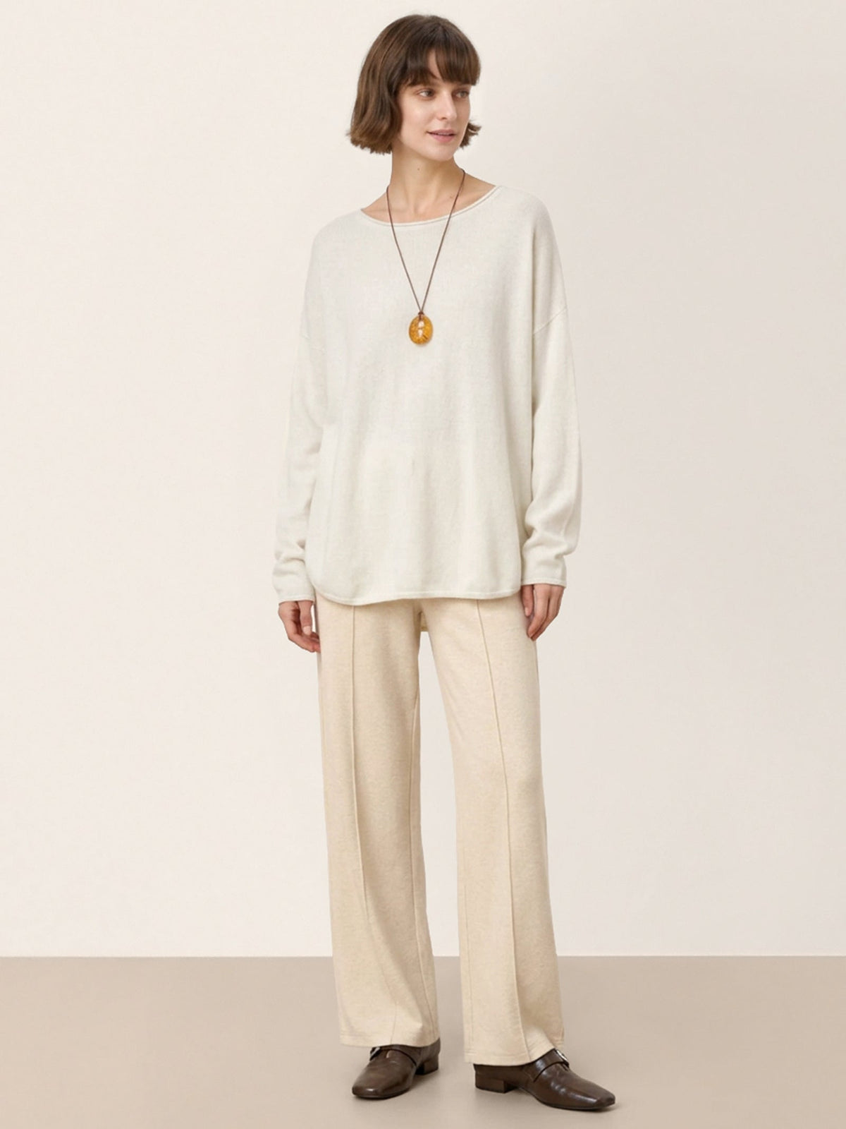 100% Mongolian Cashmere Hand-Finished Rolled Edge Knit Top AMARA