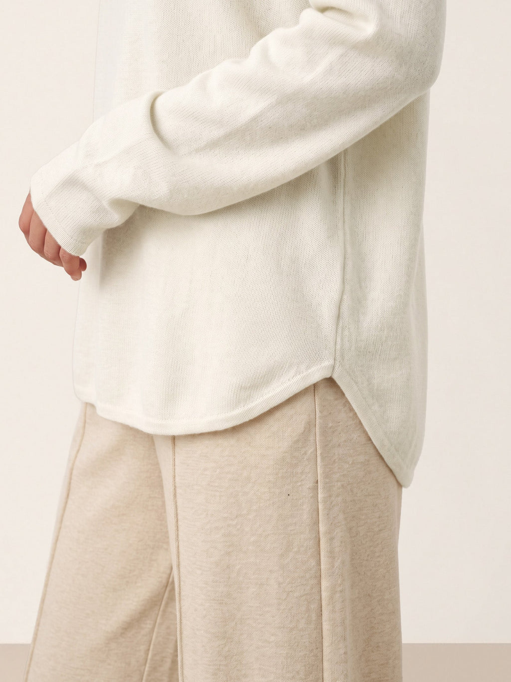 100% Mongolian Cashmere Hand-Finished Rolled Edge Knit Top AMARA