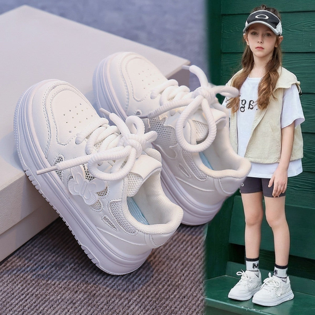 2026 Spring Summer Kids Skate Shoes, Breathable Mesh White Sneakers For Girls, Lightweight Versatile Performance & Running Shoes