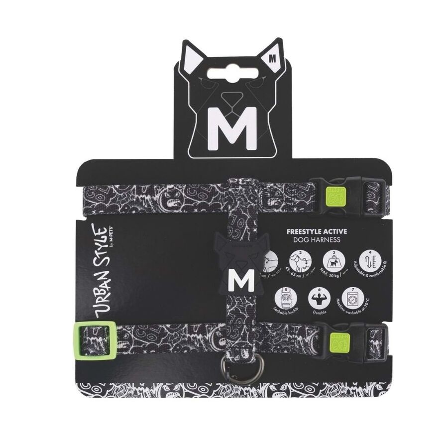 M-Pets Urbanstyle Active Dog Harness Black & White Size M