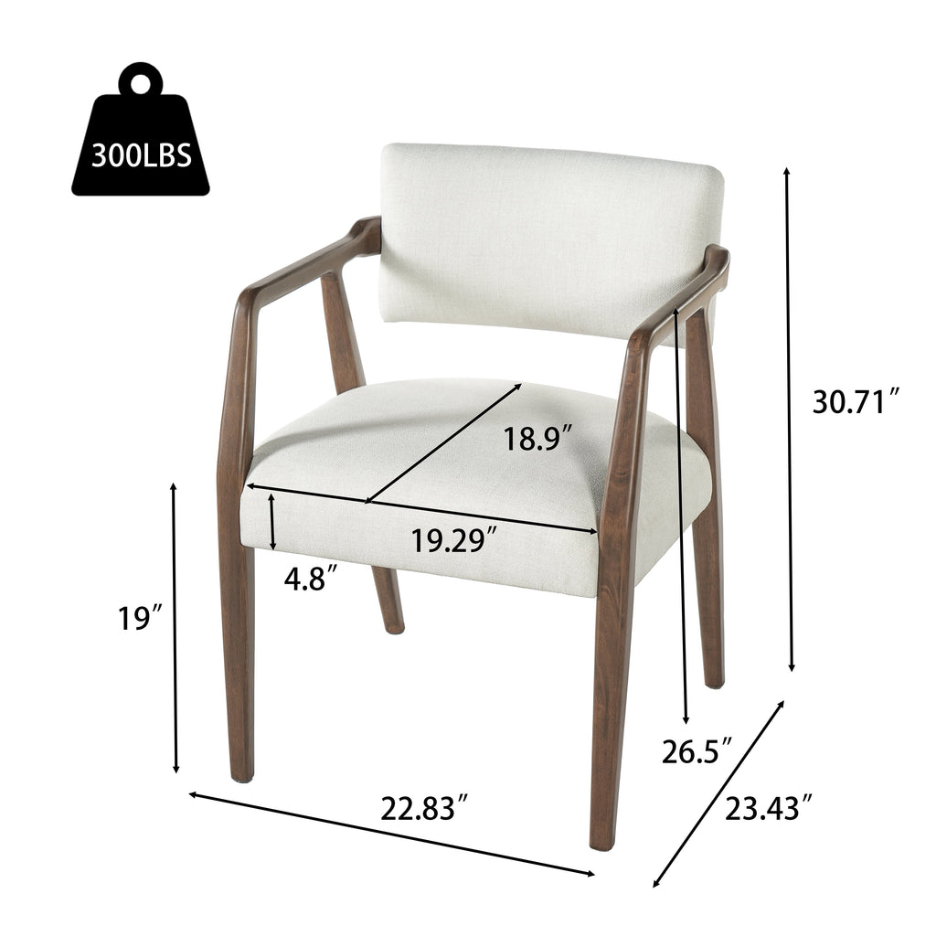 Mid-Century Rubber Wood Upholstered Dining Armchair (Set of 2)