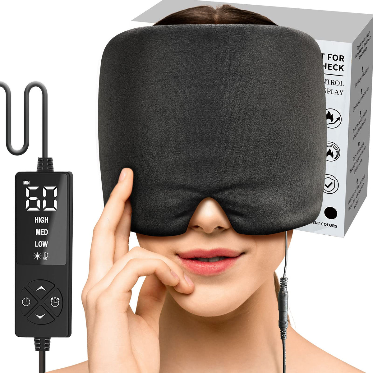 sticro Form Fitting Heated Headache Cap 3 Temp Settings Steam Migraine Hat Heated Eye Mask for Dry Eyes Sinus Pressure Relief Tension Headache