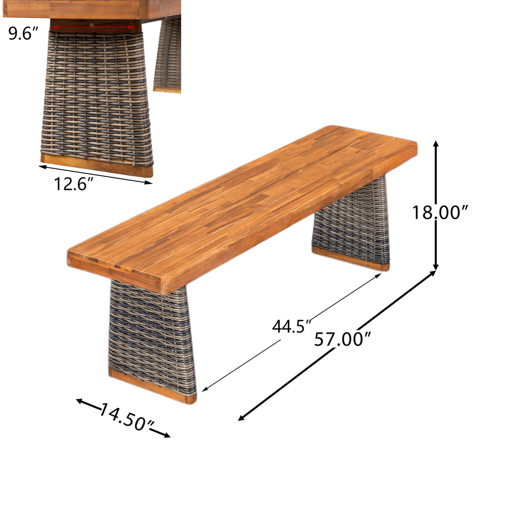 Outdoor Acacia Wood Bench (Set of 2) - Teak Finish