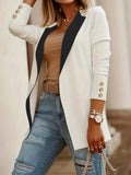 Notch-lapel Contrast-color Slim-fit Long-button Blazer