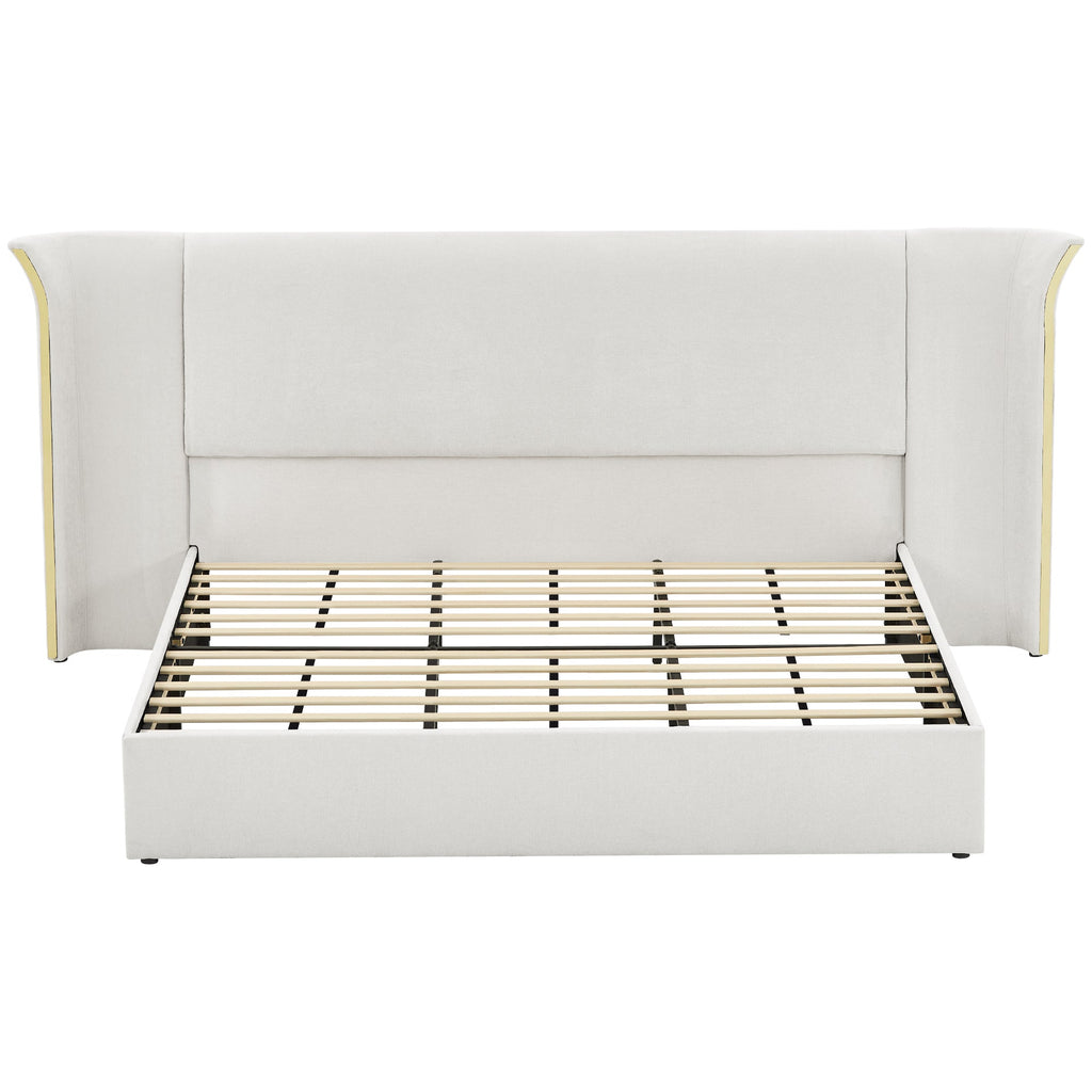 King Size Luxury Wing‑Back Upholstered Bed Frame