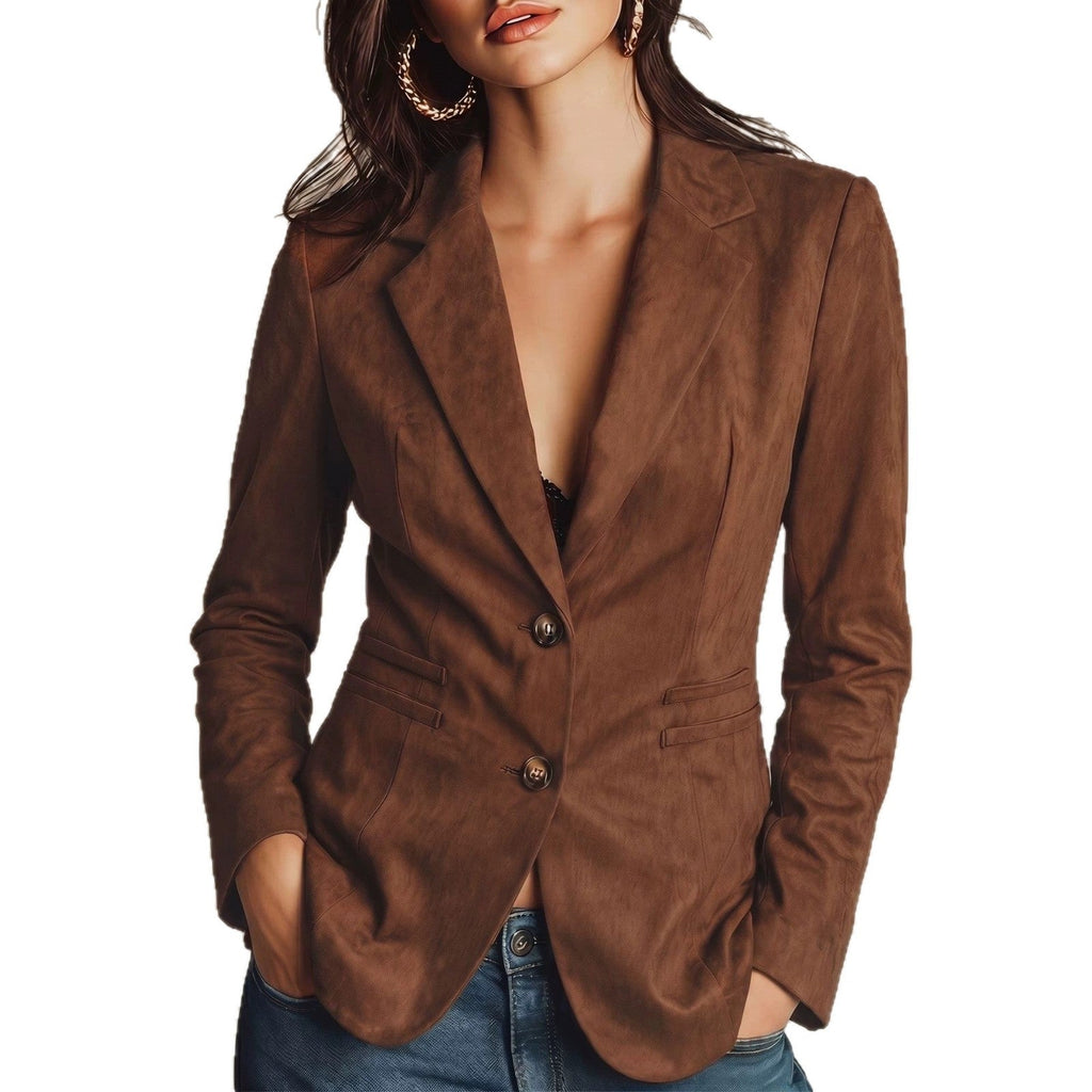 Khaki Petite Blazer Elegant Womens Suit Jacket