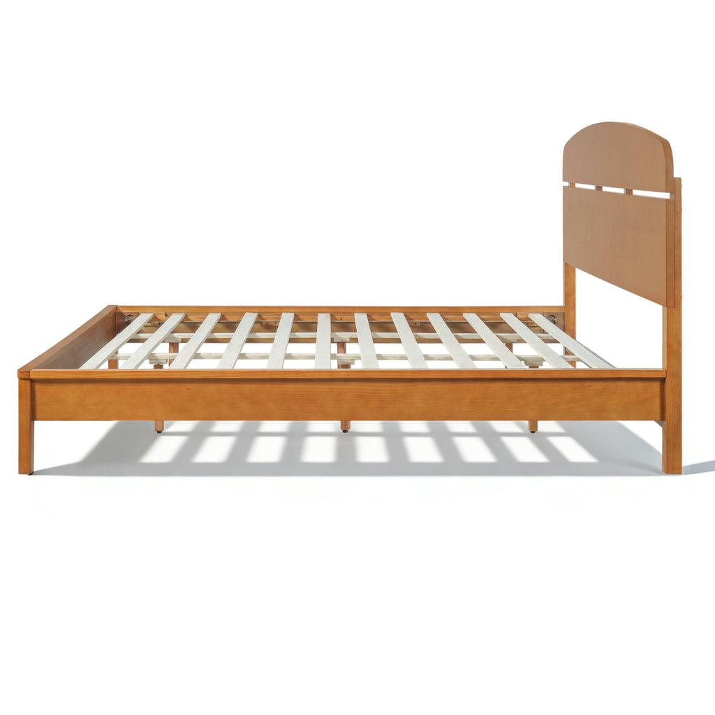 King Size Solid Wood Platform Bed with Curved Headboard
