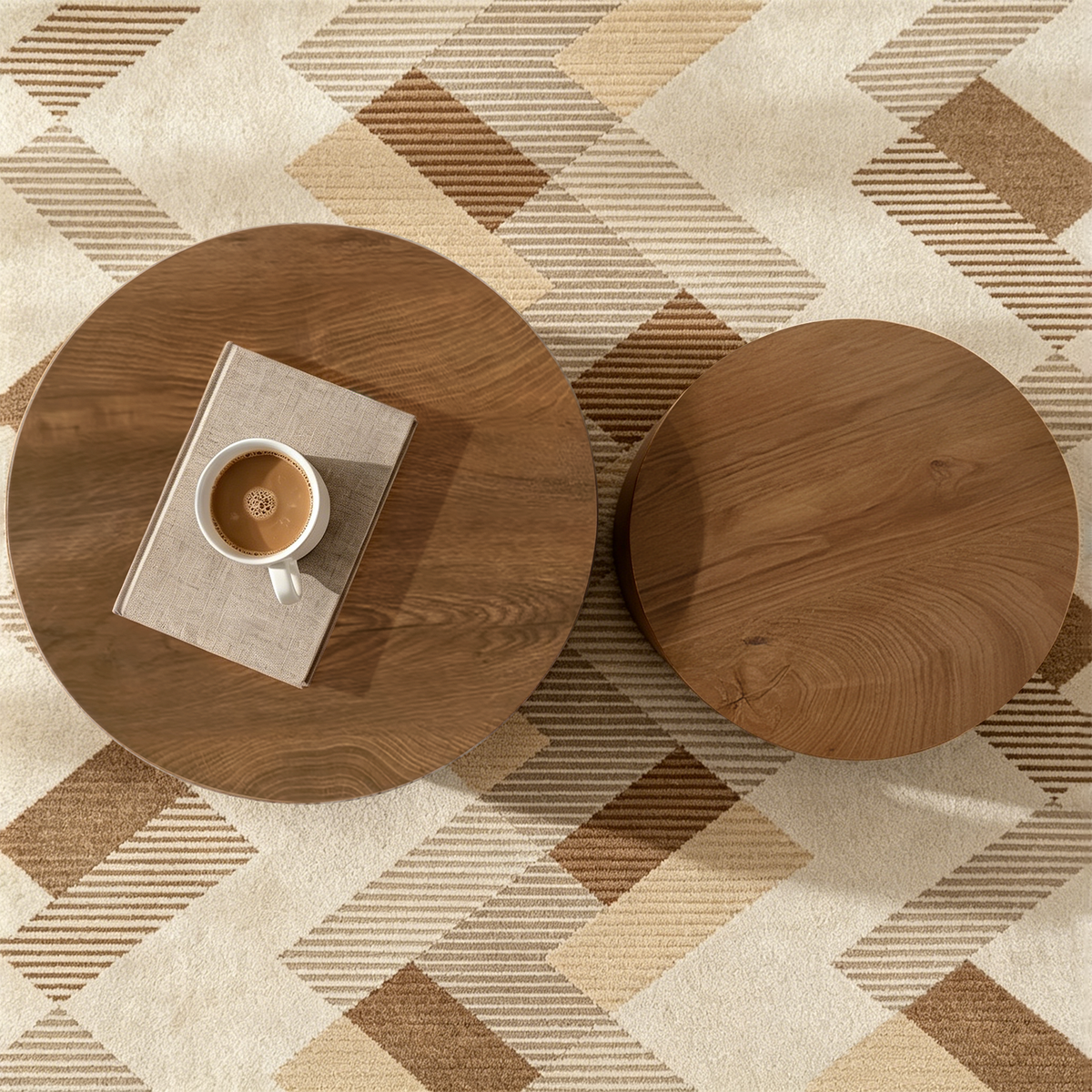 Nesting Coffee Table Set of 2 Round Wooden Coffee Tables