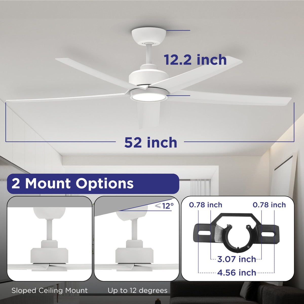 52 Inch Ceiling Fans with Lights, Large Air Volume