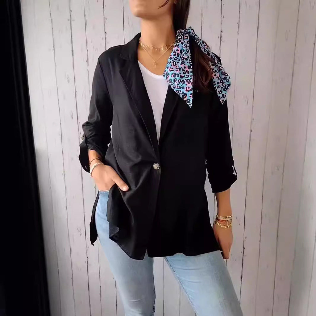 AutumnWinter Womens Cotton-linen Blazer With A Lapel And A Single Button
